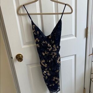 Elegant Navy and Gold Floral Dress